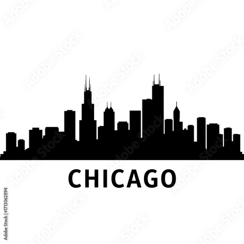Iconic chicago skyline silhouette cityscape famous landmarks urban panorama graphic isolated on white background Vector Illustration