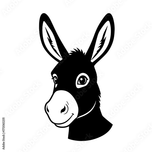 Whimsical donkey head silhouette graphic with big ears perfect for farm and barnyard themes isolated on white background Vector Illustration