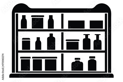 pharmacy shelf silhouette vector icon