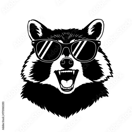 Cool raccoon wearing sunglasses excitedly showing teeth for fun and playful design ideas isolated on white background Vector Illustration