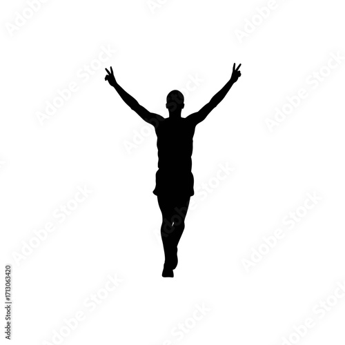 Silhouette of a runner celebrating victory with arms raised in triumph symbol of achievement and athleticism isolated on white background Vector Illustration