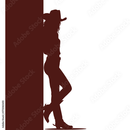 Silhouette of a woman leaning against a column suggestive and confident pose isolated on white background Vector Illustration
