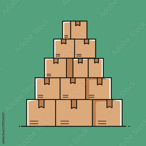 Stacked cardboard moving boxes forming a pyramid shape for storage and logistics isolated on white background Vector Illustration