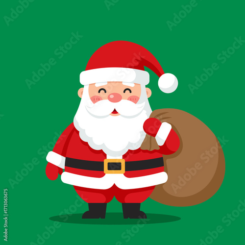 Joyful santa claus character with gift bag spreading holiday cheer for christmas celebrations and festive greetings isolated on white background Vector Illustration
