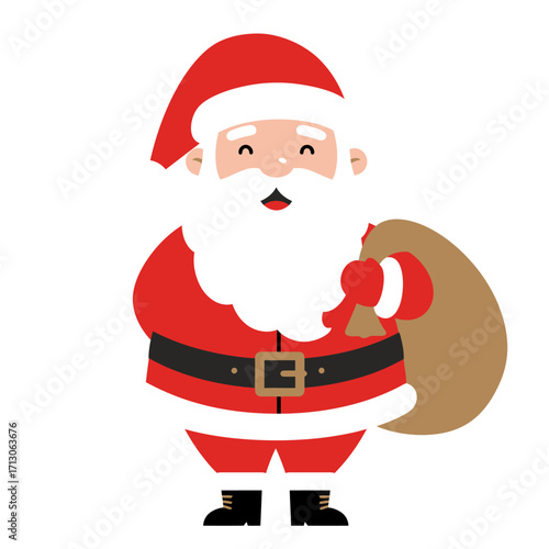 Cheerful cartoon santa claus holding a sack of presents for christmas joy and festive celebrations isolated on white background Vector Illustration