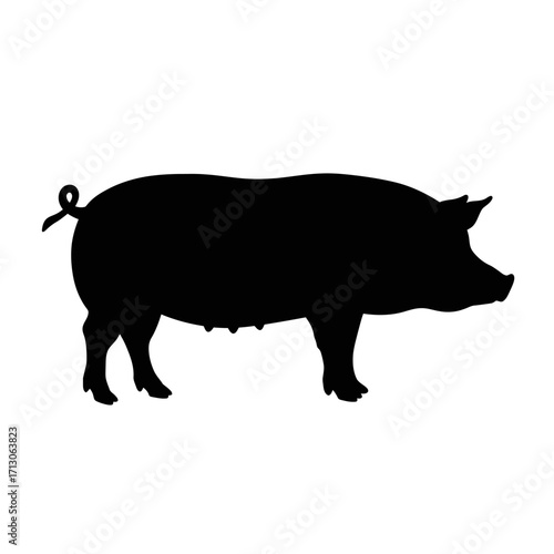 Silhouette of a pig farm animal standing profile view isolated isolated on white background Vector Illustration