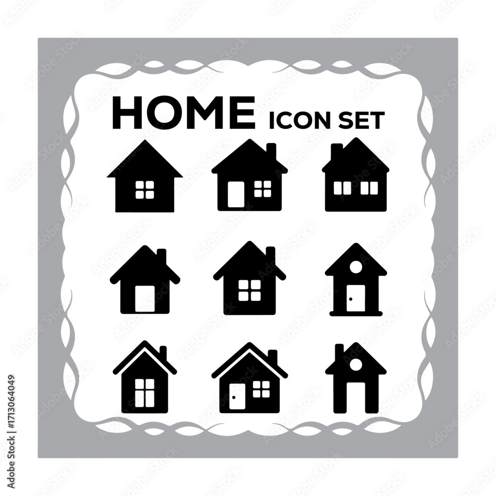 Fototapeta premium Home Icon Set in Decorative Frame Illustrating Real Estate and Property Concepts