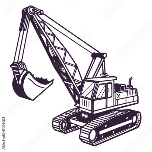 creative details Dragline excavator machine Vector Illustration