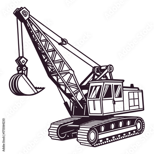 creative details Dragline excavator machine Vector Illustration