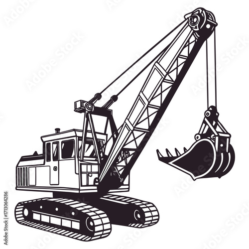 creative details Dragline excavator machine Vector Illustration