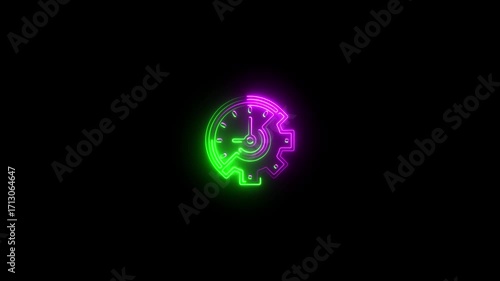 Wallpaper Mural Pink and Green Neon Clock Gear Icon on Black Background time ,4k video . Torontodigital.ca