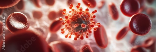 Microscopic view of blood cells and immune response during a viral infection