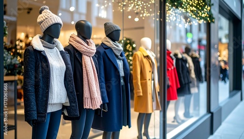 Winter clothing display in shop window
