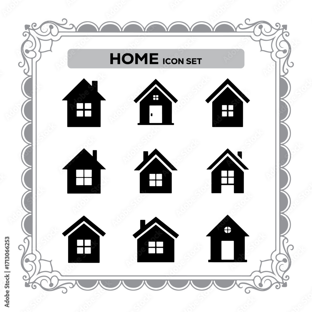 Fototapeta premium A Collection of Home Icons Displayed on a Grey Decorative Background Perfect for Real Estate Projects