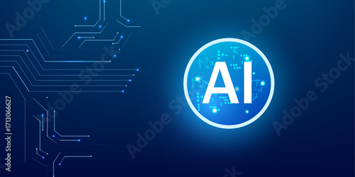 Artificial Intelligence Quantum Chip Surrounded by Glowing Neon Portal and Digital Futuristic Tech circuit Background