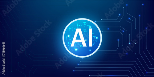 Artificial Intelligence Quantum Chip Surrounded by Glowing Neon Portal and Digital Futuristic Tech circuit Background