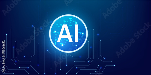 Artificial Intelligence Quantum Chip Surrounded by Glowing Neon Portal and Digital Futuristic Tech circuit Background