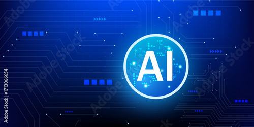 Artificial Intelligence Quantum Chip Surrounded by Glowing Neon Portal and Digital Futuristic Tech circuit Background