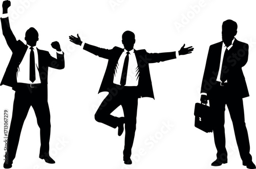 Business people silhouette poses expressing success, balance, and communication in corporate environment for professional presentation, teamwork, and leadership concepts
