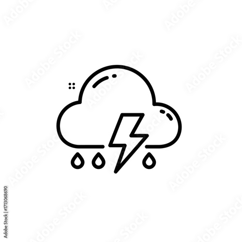 Simple outline storm weather forecast symbol icon vektor illustration with cloud, rain, and lightning for bad atmospheric conditions warning. Ideal graphic representation for digital interfaces
