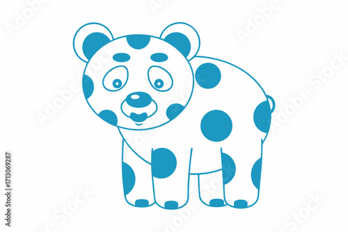 Spotted blue bear poses cutely on white with simple line work for adorable design