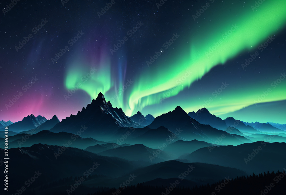 Fototapeta premium Aurora Borealis Over Mountains