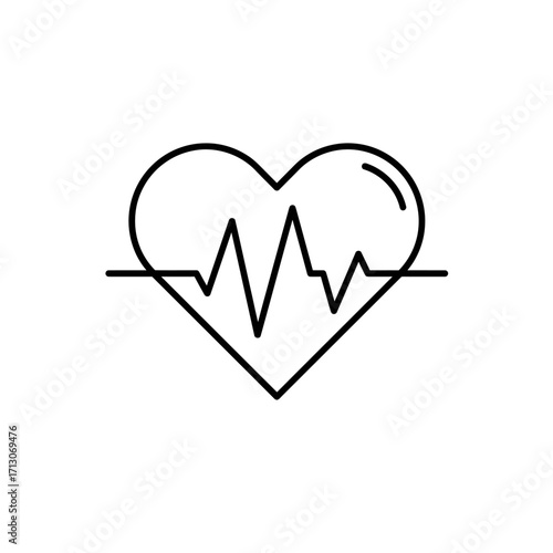 Heart rate pulse symbol for healthcare applications, a linear cardio EKG vektor icon on a white background