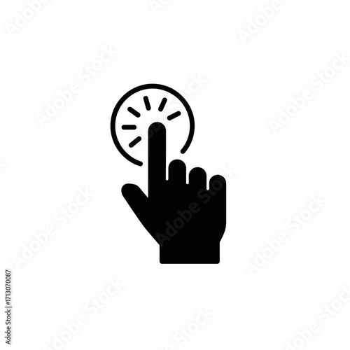 Black hand cursor symbol, icon, and vector graphic, representing interaction and selection on a digital interface for modern design needs