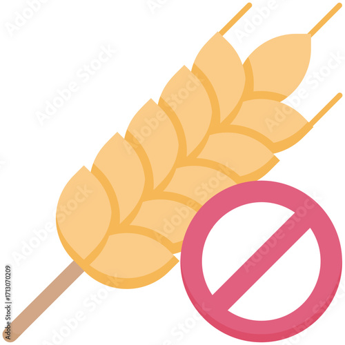 Gluten free icon with wheat stalk and red prohibition sign.