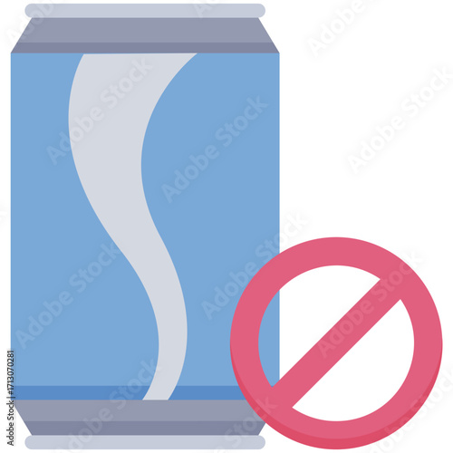 No soda can icon, prohibition of sugary drinks, unhealthy beverage.