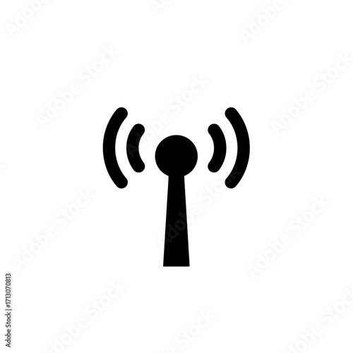 Minimalist signal tower symbol representing wireless connectivity, a black antenna broadcast icon for network access, isolated flat design vektor graphic