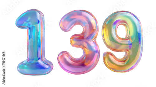 Vibrant Iridescent Numbers 139 Floating Against a Dark Background