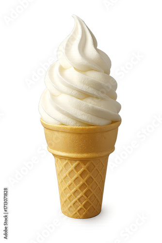 Vanilla soft serve ice cream in waffle cone