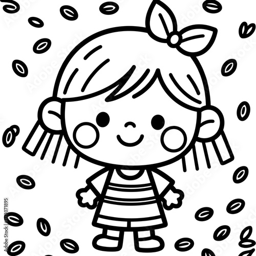 Cartoon girl smiling on white background