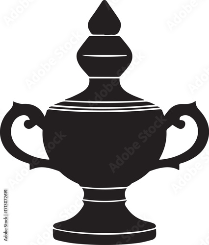 Elegant black trophy urn with stylized handles and tiered lid