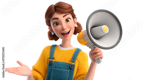 Cheerful Woman Announces with Megaphone Sharing News and Updates