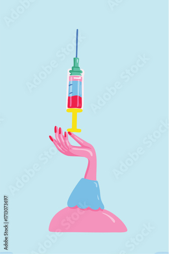 Bold illustration of a person with a weight loss syringe medication.