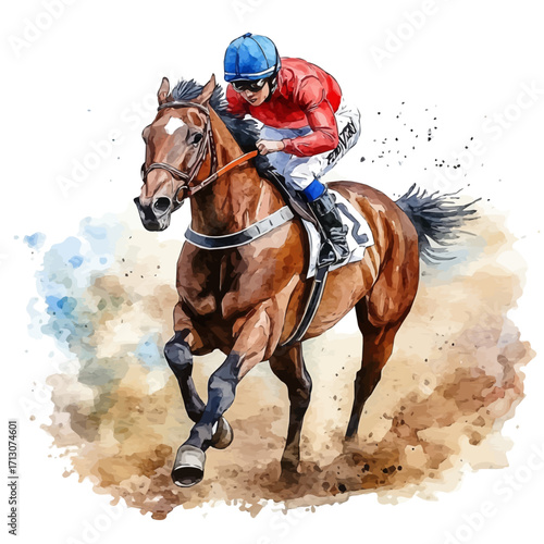 watercolor of Mongolian Horse Racing, vector, isolated on a white background.