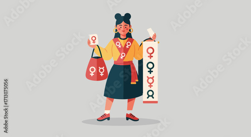Woman Holding Signs with Female and Gender Symbols for Feminism