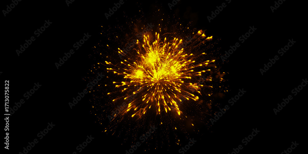 Fototapeta premium Golden fireworks explode against the night celebrating a summer festival creating joy with glowing embers on black