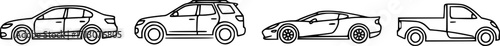 Simple line set of car icons.