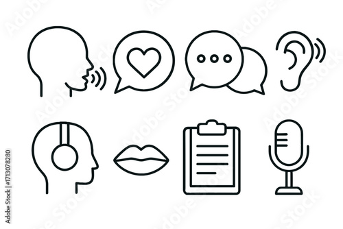 Speech therapy icons set on a transparent background  