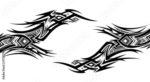 Dynamic tribal tattoo design elements for creating striking patterns and borders with bold geometric flair