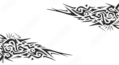 Tribal tattoo inspired design element with brush strokes for edgy graphic projects and creative backgrounds