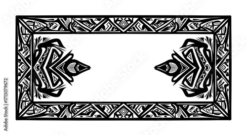 Bold tribal inspired frame in black and white creates a striking border for graphic design projects