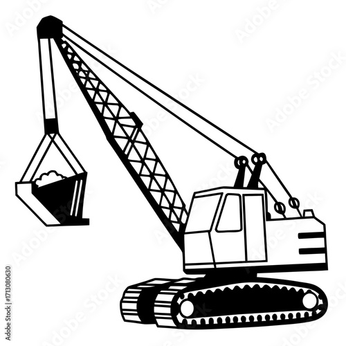 creative details Dragline excavator machine Vector Illustration