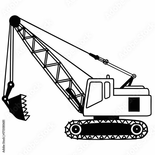 creative details Dragline excavator machine Vector Illustration