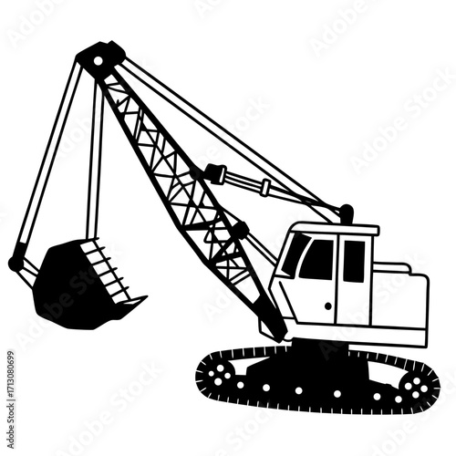 creative details Dragline excavator machine Vector Illustration