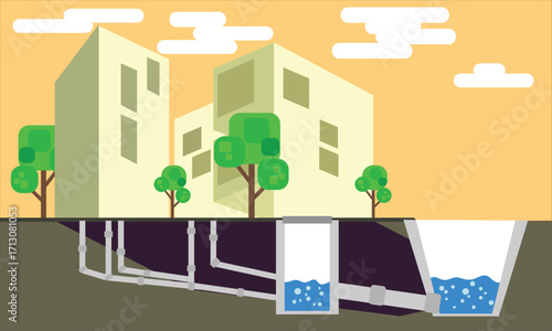 Civil Engineering Underground Piping Vector | Building Infrastructure Illustration