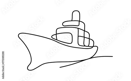 Minimalist one line boat design with simple silhouette and nautical theme